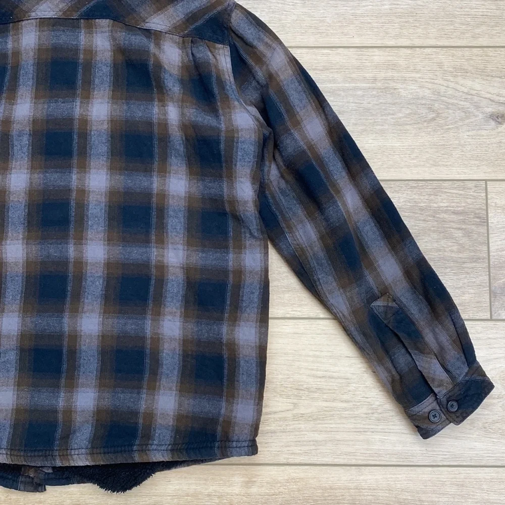 Boston‎ Traders Sherpa Plaid Flannel Shacket Shirt Jacket Grunge Casual Lined